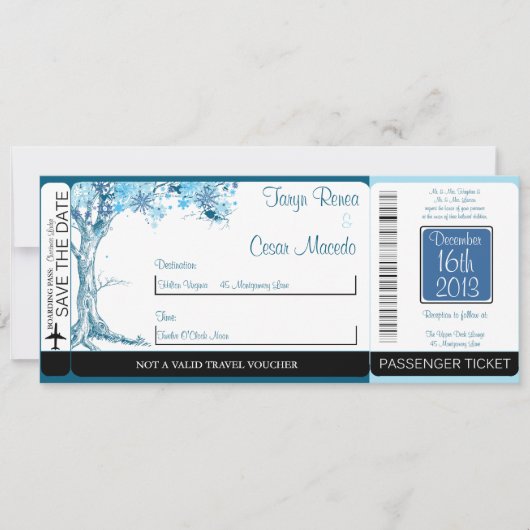 Blue Tree / Snowf Boarding Pass Faire-part de mari (Devant)