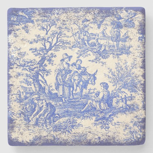 Blue Tree Toile de Jouy Gedrukt Stenen Onderzetter (Voorkant)