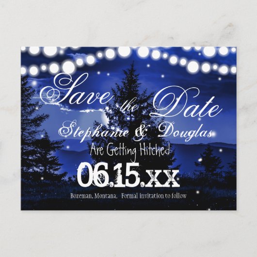 Blue Tree Twinkle Lights Enregistrer la date Carte (Devant)