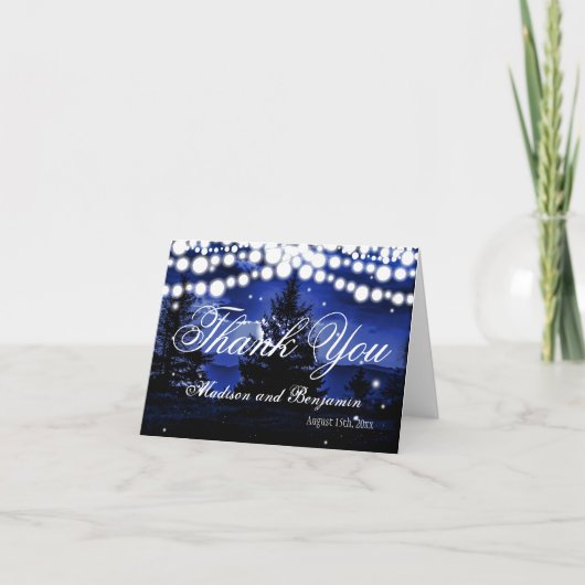 Blue Tree Twinkle Lights Mariage Merci Cartes (Devant)
