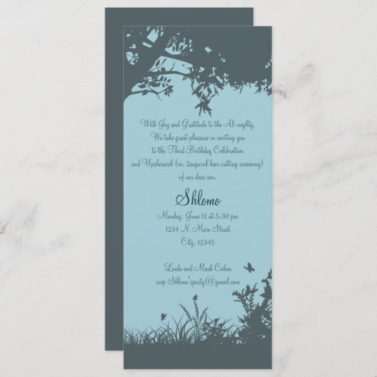 Blue Tree Upshernish Invitation Kaart (Voorkant / Achterkant)