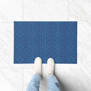 Blue Trellis Modern Stripe Squares en Diamanten Deurmat