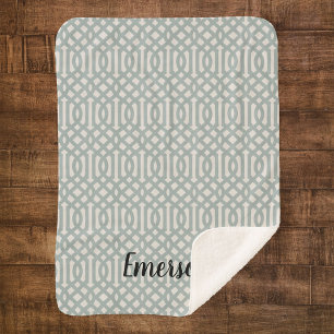 Blue Trellis Monogram Moderne bosbouw Sherpa Deken
