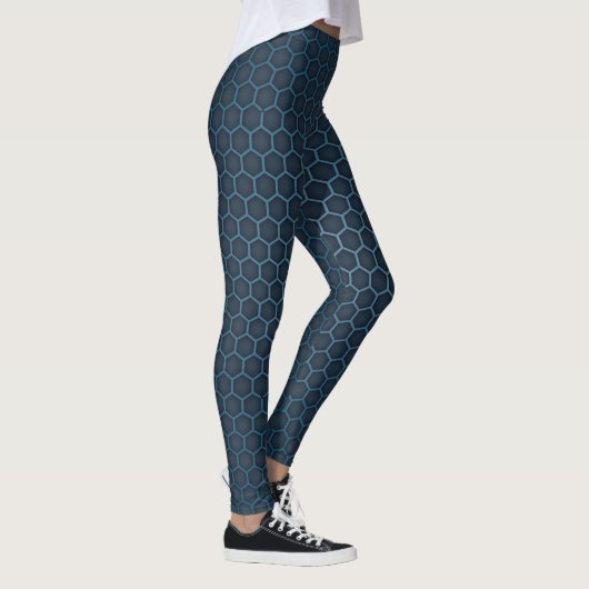 Blue Trendy Hexagonal Honeycomb Pattern Leggings (Rechts)