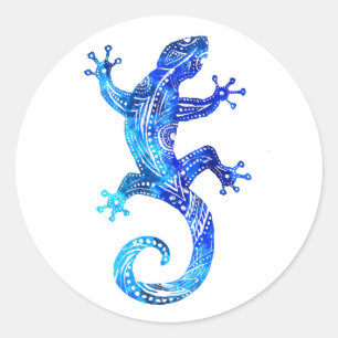 Blue Tribal Gecko Ronde Sticker