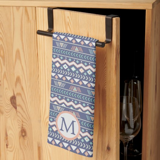 Blue Tribal Pattern Monogram Theedoek (Derde Gevouwen)