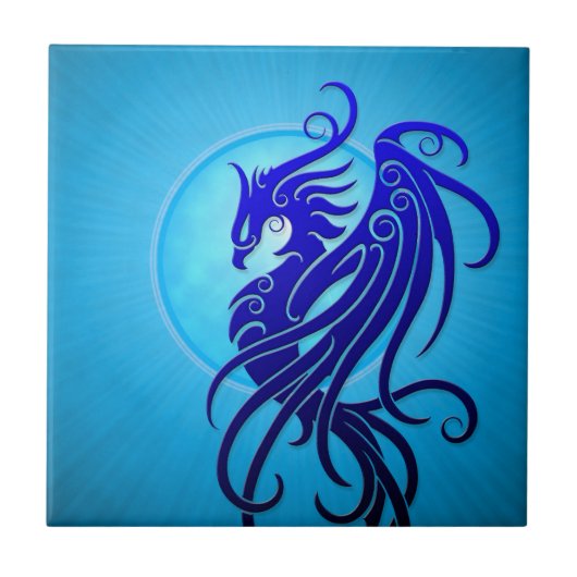 Blue Tribal Phoenix Tegeltje (Voorkant)