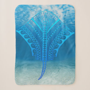 Blue Tribal Stingray Sherpa Deken
