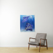 Blue Tribal Stingrays Wandkleed (In situ)
