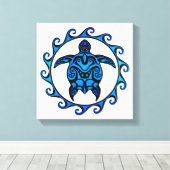 Blue Tribal Turtle Sun Canvas Afdruk (Insitu (Houten vloer))