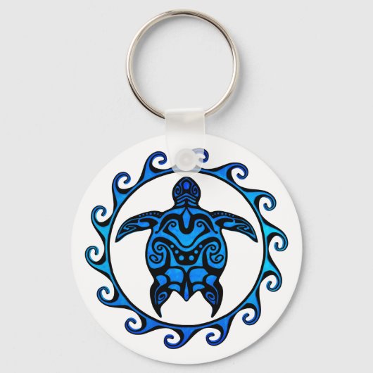 Blue Tribal Turtle Sun Sleutelhanger (Voorkant)