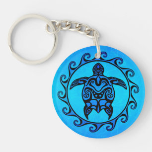 Blue Tribal Turtle Sun Sleutelhanger