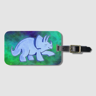 Blue Triceratops Bagagelabel