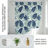 Blue Tropical Botanical Leaf Pattern – Elegant Douchegordijn