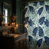 Blue Tropical Botanical Leaf Pattern – Elegant Douchegordijn