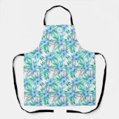 Blue Tropical Floral Monogram All-Over Print Schor Schort (Voorkant)
