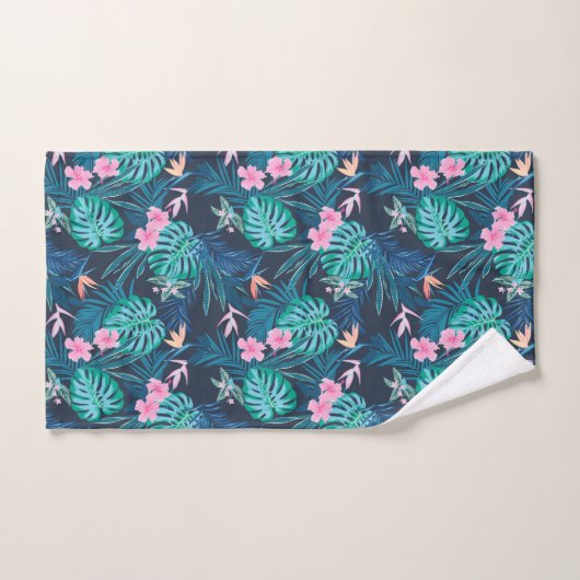 Blue Tropical Flower Garden Pattern Bad Handdoek (Handdoek)