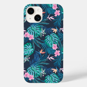Blue Tropical Flower Garden Pattern Case-Mate iPhone 14 Hoesje