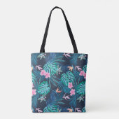 Blue Tropical Flower Garden Pattern Draagtas (Achterkant)