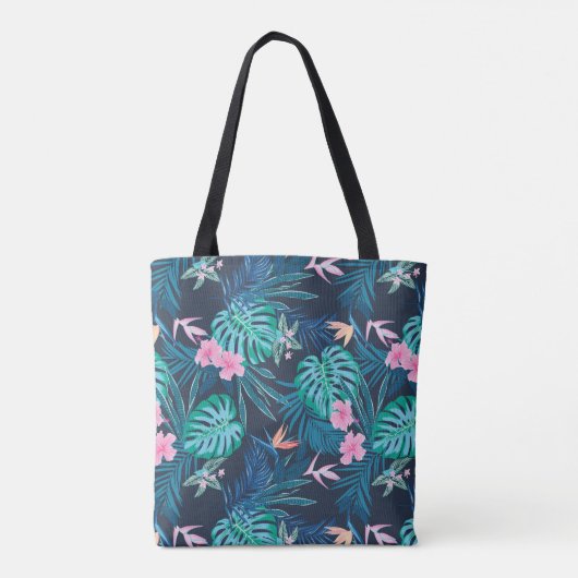 Blue Tropical Flower Garden Pattern Draagtas (Achterkant)