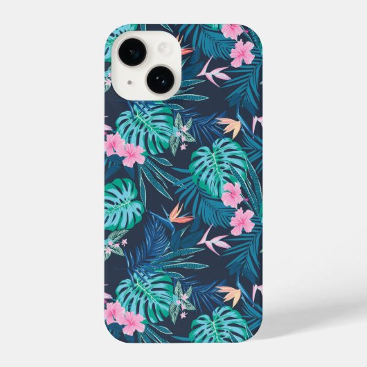 Blue Tropical Flower Garden Pattern iPhone Hoesje (Achterkant)