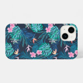 Blue Tropical Flower Garden Pattern iPhone Hoesje (Achterkant horizontaal)