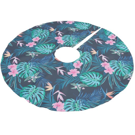Blue Tropical Flower Garden Pattern Kerstboom Rok (Gekanteld)