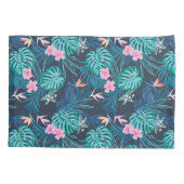 Blue Tropical Flower Garden Pattern Kussensloop (Achterkant)