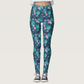 Blue Tropical Flower Garden Pattern Leggings (Voorkant)