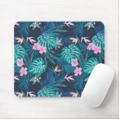 Blue Tropical Flower Garden Pattern Muismat (Met muis)
