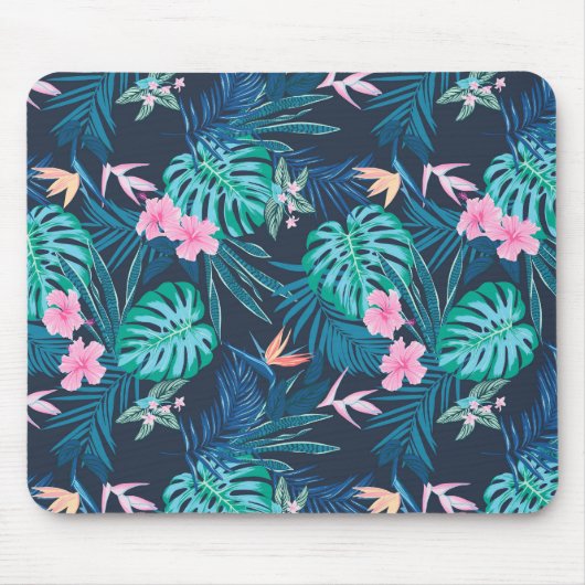 Blue Tropical Flower Garden Pattern Muismat (Voorkant)
