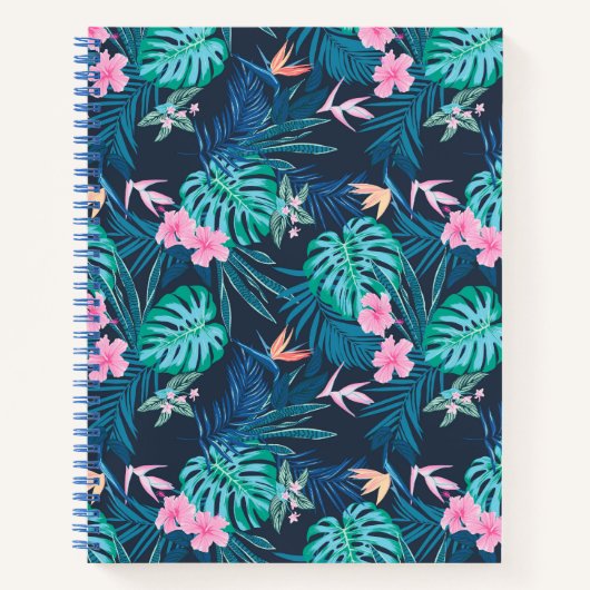 Blue Tropical Flower Garden Pattern Notitieboek (Voorkant)