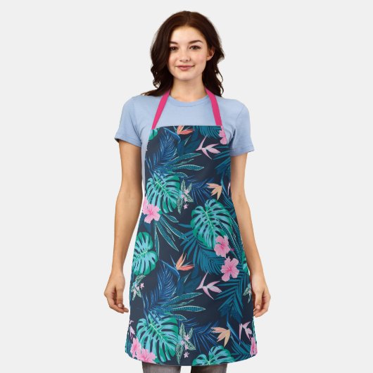 Blue Tropical Flower Garden Pattern Schort (Gedragen)