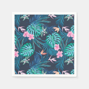 Blue Tropical Flower Garden Pattern Servet