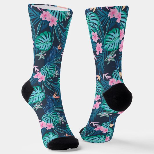 Blue Tropical Flower Garden Pattern Sokken (Gebogen)