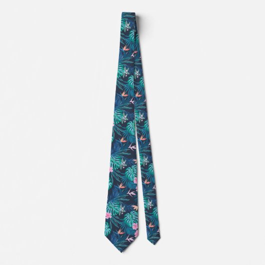 Blue Tropical Flower Garden Pattern Stropdas (Voorkant)