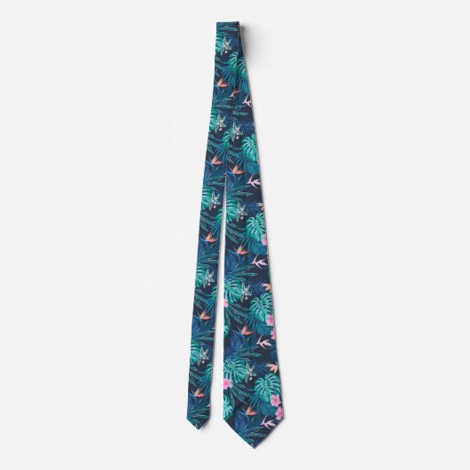 Blue Tropical Flower Garden Pattern Stropdas (Achterkant)