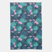 Blue Tropical Flower Garden Pattern Theedoek (Verticaal)