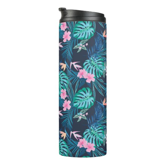 Blue Tropical Flower Garden Pattern Thermosbeker (Geroteerd rechts)