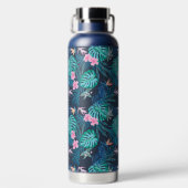 Blue Tropical Flower Garden Pattern Waterfles (Achterkant)