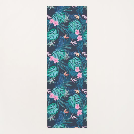 Blue Tropical Flower Garden Pattern Yogamat (Voorkant)