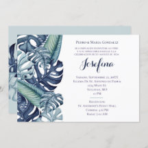 Blue Tropical Foliage Border Quinceañera