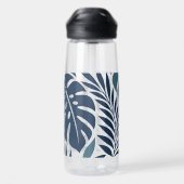 Blue Tropical Leaf Wrap Pattern Waterfles (Achterkant)