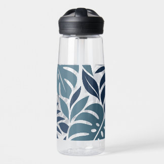 Blue Tropical Leaf Wrap Pattern Waterfles