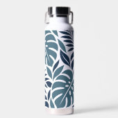 Blue Tropical Leaf Wrap Pattern Waterfles (Voorkant)