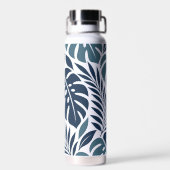 Blue Tropical Leaf Wrap Pattern Waterfles (Achterkant)