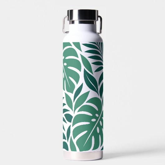 Blue Tropical Leaf Wrap Pattern Waterfles (Voorkant)