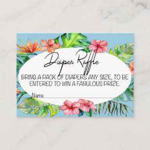 Blue Tropical Let's Flamingle Diaper Raffle Ticket Informatiekaartje