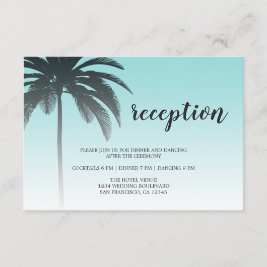 Blue Tropical Palm Tree Beach Weddenschap Informatiekaartje (Voorkant)