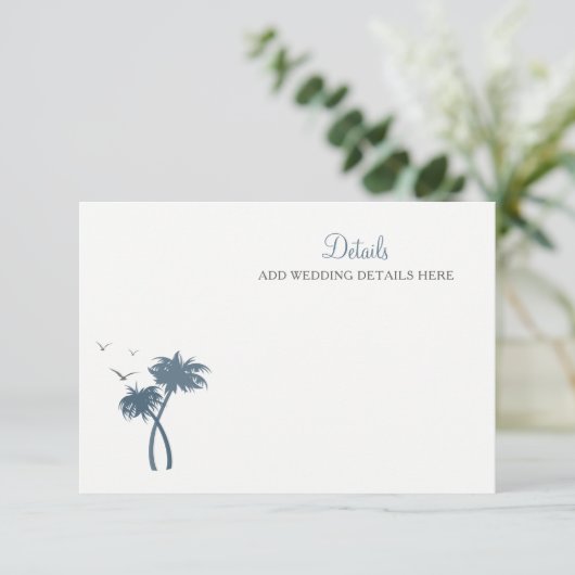 Blue Tropical Palm Tree Wedding Informatiekaartje (Staand voorkant)